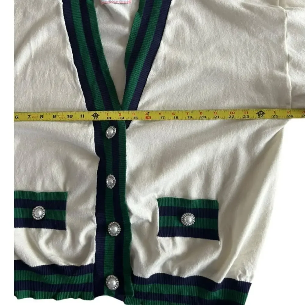 Alexia Admor Frances oversized cream striped cardigan Preppy Academia XL… - Picture 5 of 11